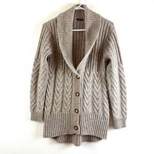 Magaschoni Beige Alpaca Wool Blend Button Front Cardigan Chunky Sweater Size S